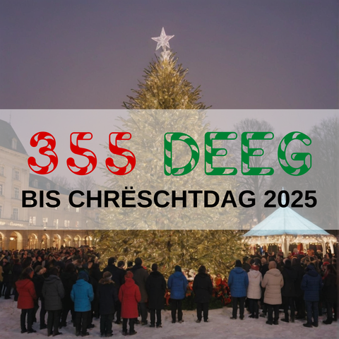 Image created using AI technology provided by Fooocus v2.5.5 (https://github.com/lllyasviel/Fooocus).
Front text: "355 Deeg bis Chrëschtdag 2025"
