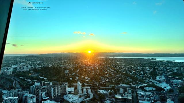 Sunset over Auckland from sky tower 