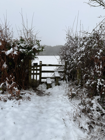 A wooden stile in the snow. 