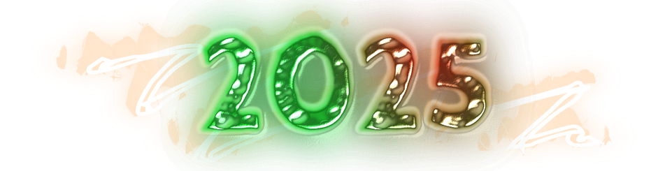 "2025" in embossed graduated green to red text.