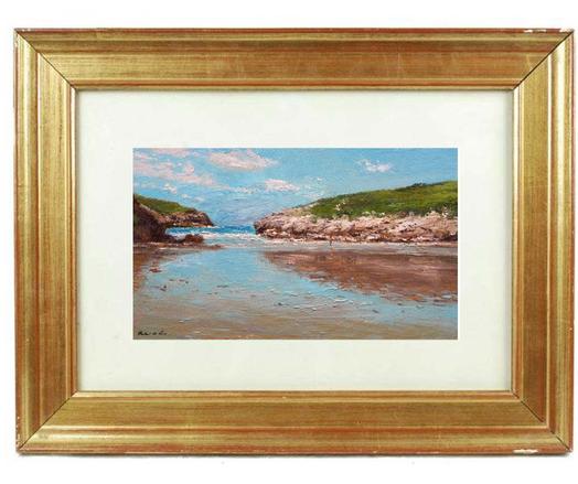 Cuadro al oleo de una playa de Llanes del pintor Rubén de Luis