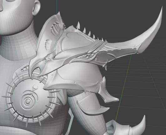 Screenshot of a 3d model in the software blender, the model being an intrincate armor based off a hedonite of slaanesh from warhammer age of sigmar , showing off detail on the shoulderpad