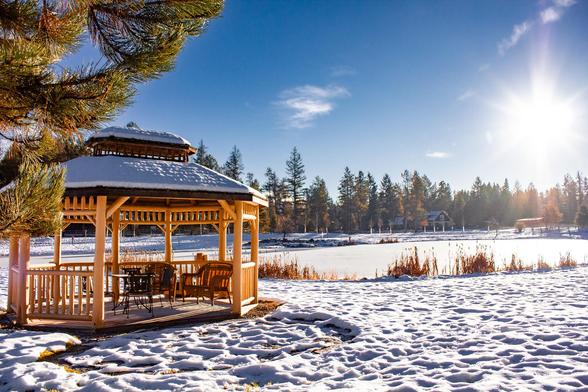 Winter sunshine at Haymoon Resort in whitefish montana