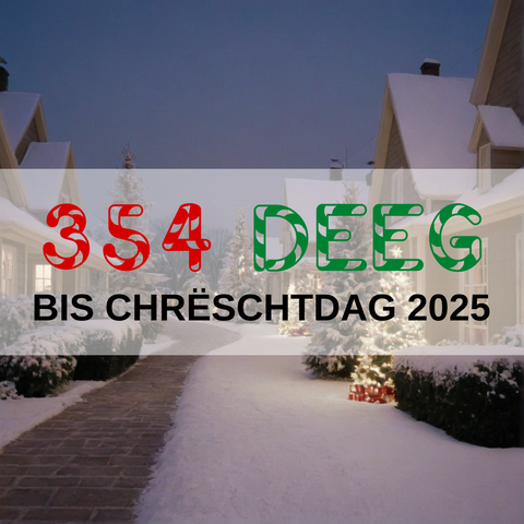 Image created using AI technology provided by Fooocus v2.5.5 (https://github.com/lllyasviel/Fooocus).
Front text: "354 Deeg bis Chrëschtdag 2025"