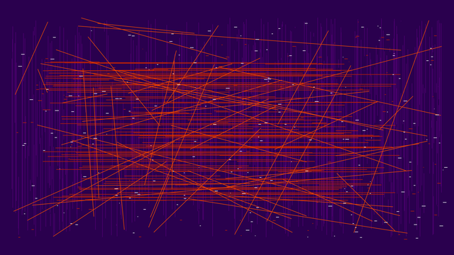 Orange and red lines on a purple ground.