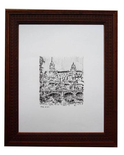 Cuadro con un dibujo de Salamanca del pintor Rubén de Luis