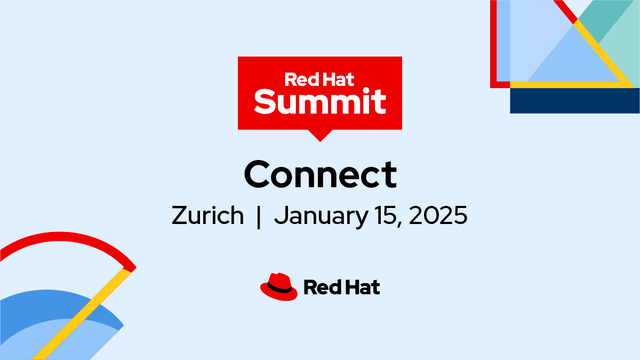 Banner for Red Hat Summit Connect indicating location and date (Zürich, January 15, 2025) plus the Red Hat logo.