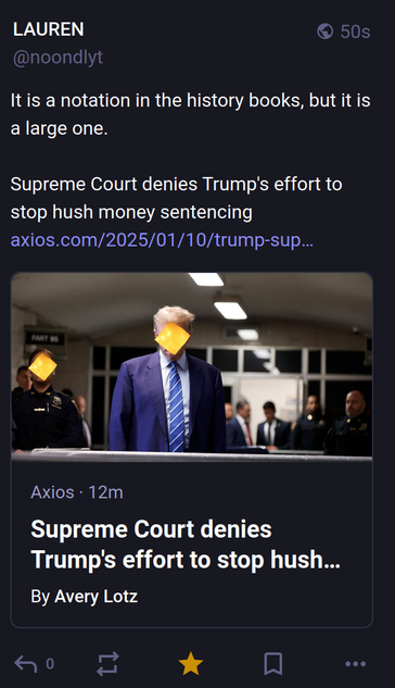 screenshot of the parent toot includes an image of Trump in court.

Cheese is required.-- Brütal.