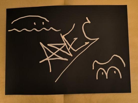 Image of a whale and a cat and a french word avec done in tagging style