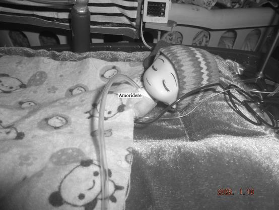 A zoomed out shot showing her medical equipment.

She's still on chemo, so that part wouldn't change so much. She's hooked up to an EKG to monitor her vitals. She's got another tube, so she won't starve. Though, the can breathe somewhat normally, she got a new trache but, at some point, she'll be switched to a nasal cannula. Other meds are likely pain meds.

As for her sleep, she won't wake up until her life fibers permit it. 😞