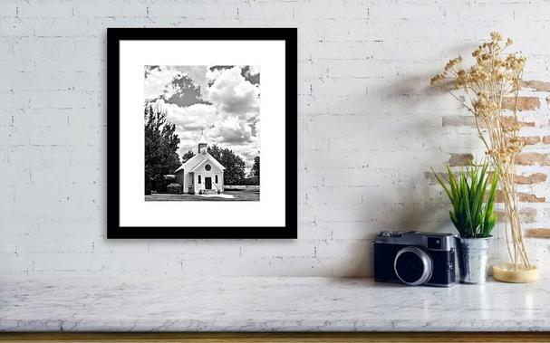 Little white church landscape by Sharon Cummings.