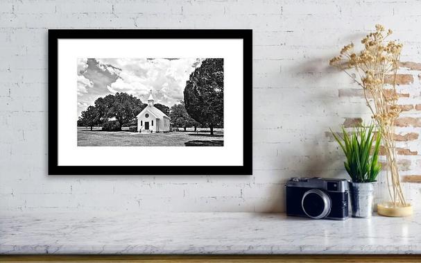 Little white church landscape by Sharon Cummings.