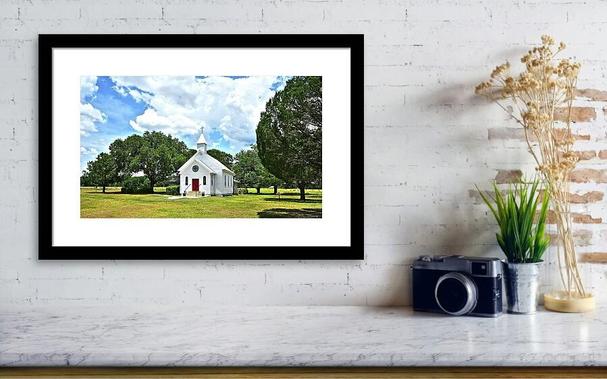 Little white church landscape by Sharon Cummings.