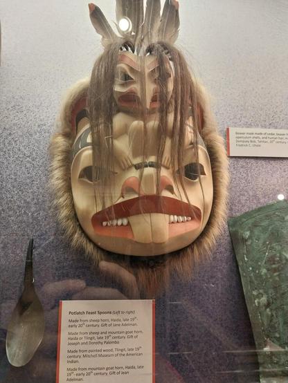 Made from painted wood, #Tlingit, late 19th century. Mitchell Museum of the American Indian.

Made from mountain goat horn, #Haida, late 19th-early 20th century. Gift of Jean Adelman.