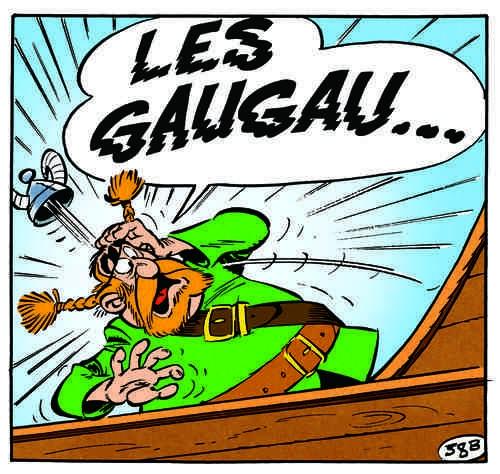 Case d'un album Astérix où l'on peut voir un pirate s'écrier, paniqué, "LES GAUGAU..."