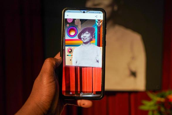 An audience member's view of an augmented reality experience I made featuring Zora Neale Hurston through their smartphone.