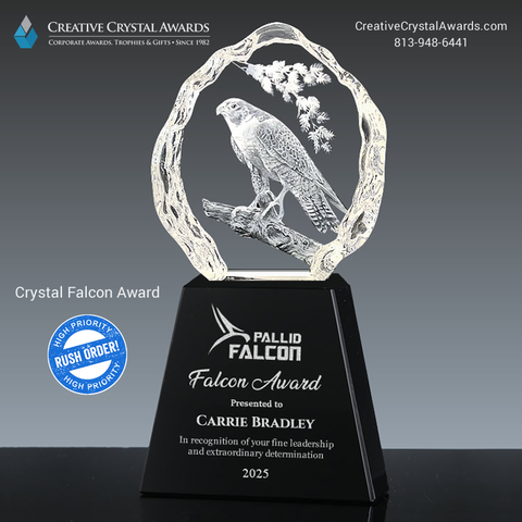 3d crystal falcon award, 3d laser crystal falcon trophy, falcon crystal award, falcon crystal trophy, crystal bird award, crystal bird trophy, 3d crystal falcon sculpture award, 3d crystal iceberg award, corporate crystal award, Creative Crystal Awards USA, high end crystal awards, rush awards, crystal awards supplier USA