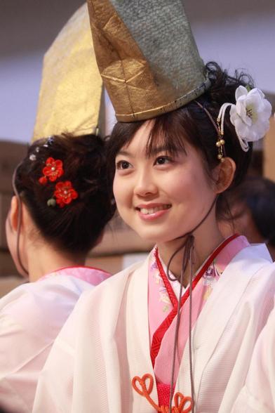 Shrine maiden decked out for the Ebisu festival.