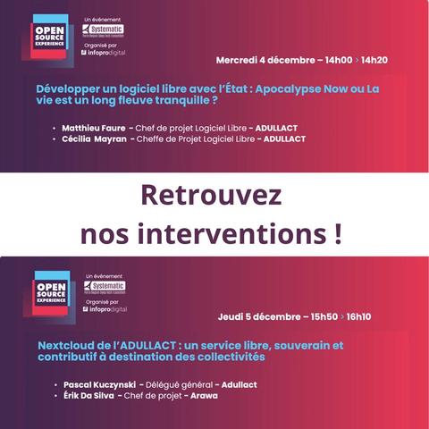 📢 Replays disponibles !

Vous avez manqué nos interventions lors de #OSXP2024 ? Pas de panique, les replays sont désormais accessibles ! 🎥

🎯 Développer un logiciel libre avec l’État : Apocalypse Now ou La vie est un long fleuve tranquille ? 
➡️ https://www.youtube.com/watch?v=-QAP4_3HPcI


🎯 Nextcloud de l’ADULLACT : un service libre, souverain et contributif pour les collectivités Arawa - Collaboration Open Source
➡️ hhttps://www.youtube.com/watch?v=6JVZrOvqObI

#LogicielLibre #Nextcloud #Collaboration #Replay