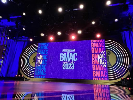 A great view of the 2023 BMAC Gala stage with my screen designs on the LED volume.