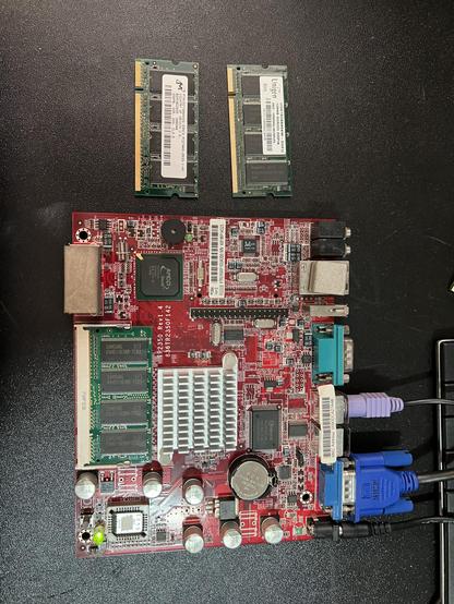 Mini mainboard with two so-dimm modules beside it