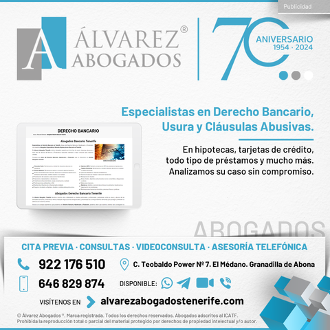 Derecho Bancario. Alvarez Abogados Tenerife ¡Proteja sus derechos con nosotros! Somos especialistas en Derecho Bancario, usura y cláusulas abusivas en hipotecas, tarjetas de crédito, todo tipo de préstamos y mucho más. Analizamos su caso ahora sin compromiso.
https://alvarezabogadostenerife.com/areas-derecho/derecho-bancario/ 

#alvarezabogados #abogadostenerife #tenerifelegal #derechobancario #bancos #hipotecas #tarjetacredito #irph #usura #dinero #justicia
