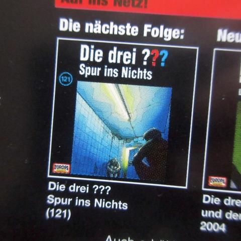 Die drei ??? - Der schwarze Skorpion (Booklet): Ankündigung von "Die drei ??? - Spur ins Nichts" (121) als "die nächste Folge"