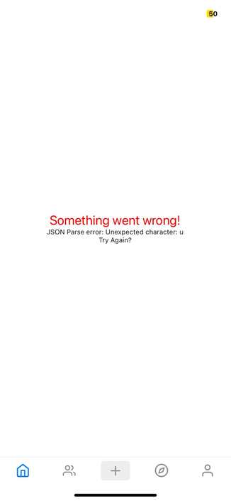 Pixelfed error page saying “Something went wrong! JSON Parse error: Unexpected character: u Try Again?”