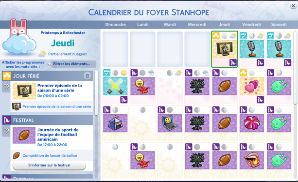 Une capture d'écran du calendrier des Sims 4