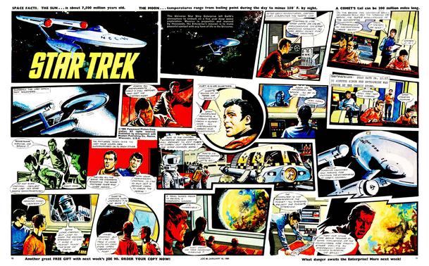 The Star Trek strip from Joe 90: Top Secret comic which made its debut in January, 1969. I was six years old and Star Trek had yet to appear on the BBC, which might explain how I failed to grasp that the strip was based on a television series. In fact, when a trailer eventually appeared for the show, I was amazed that not only had someone made a TV based on that comic-strip, but that they had found actors who looked just like the drawings! Well, as I said, I was very young, but I eventually figured it out. Likewise, the writer eventually figured out it was Captain Kirk not Kurt.

If you would like to hear me talk more about this, then you can do so here: https://shows.acast.com/a-fan-of-a-certain-age/episodes/episode-1-growing-up-star-trek
