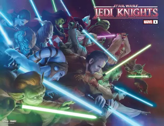 A promotional image for Marvel's comic series "Star Wars: Jedi Knights", showing the logo for the series title in the upper right corner.