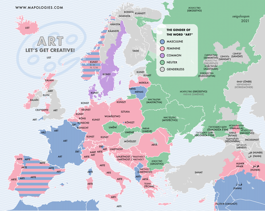 Map of the grammatical gender of art