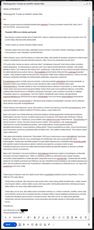 Yleisradiolle lähetetty oikaisupyyntö. Teksti seuraavissa kuvakaappauksissa.
