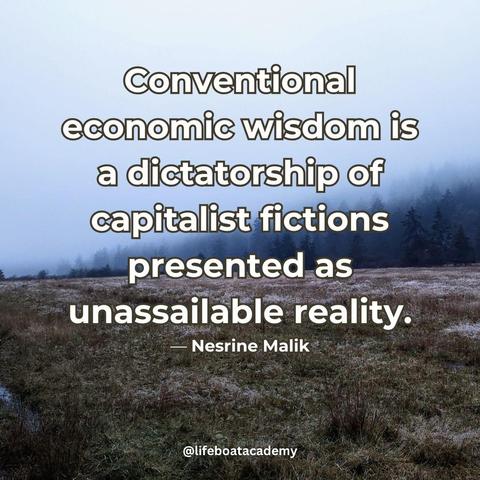 "Conventional economic wisdom is a dictatorship of capitalist fictions presented as unassailable reality."
― Nesrine Malik
Image of Pacific Northwest field in winter, grasses laying down and heavy with rain, a line of evergreens fading into the mists on the horizon.
@lifeboatacademy