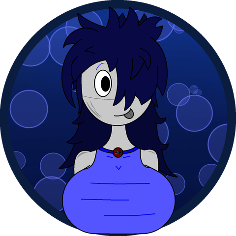 Bust drawing of Iridium (happily sticking her tongue out a bit) wearing her blue shirt. The shirt's collar has a red #ActuallyAutistic rainbow infinity badge on it.