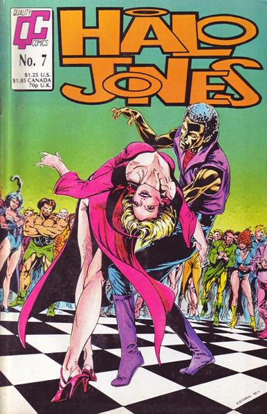 The front cover of Halo Jones No 7 by Alan Moore and Ian Gibson from January 1988, featuring fairly substandard cover art by Bart Sears showing Halo throwing some shapes on the dancefloor.