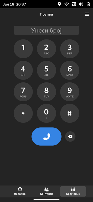 Screenshot  of Calls with dialer on Gnome Mobile.
