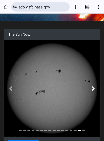 Zum Vergleich eine aktuelle Aufnahme der Sonne durch eine Sonnensonde der NASA