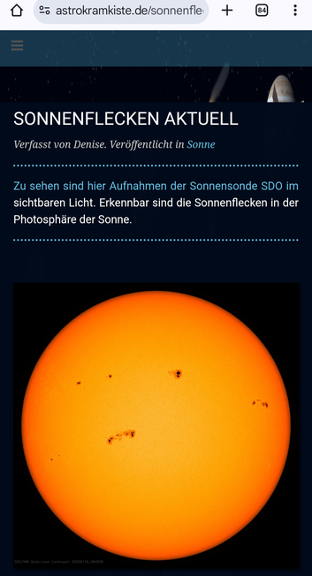 Zum Vergleich eine aktuelle Aufnahme der Sonne durch eine Sonnensonde der NASA