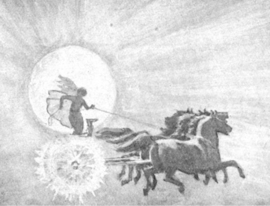 Depiction of Sunna in The Wolves Pursuing Sol and Mani” by J.C. Dollman (1909)