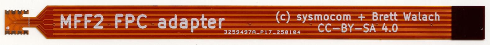 flexible printed circuit cable that can be soldered (instead of the SIM/eUICC) onto a MFF2-sized footprint on a circuit board.  The other end is an "osmocom standard" 6-pin FPC with stiffener for use in ZIF sockets, SIMtrace2 or other adapters.