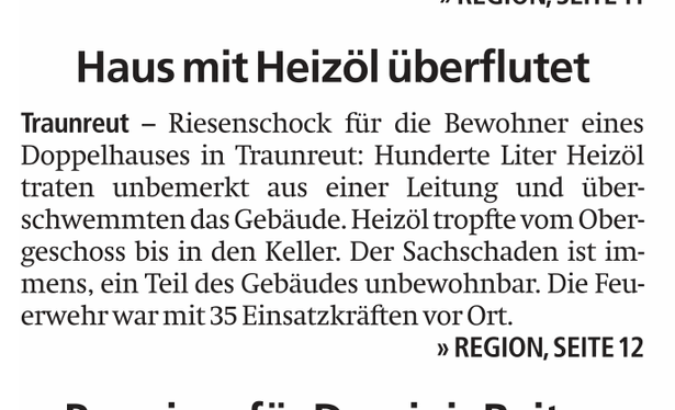 Meldung "Haus mit Heizöl überflutet" om OVB vom 20.1.2025