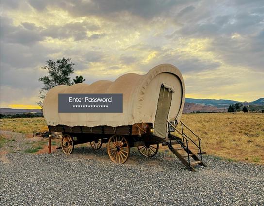 covered wagon with a password entry box on the side