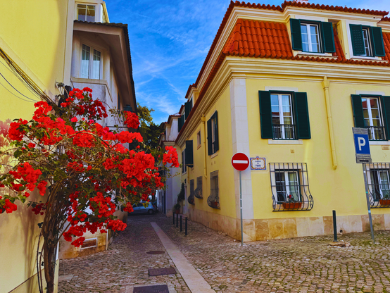 Yellow buildings in Cascais Portugal 