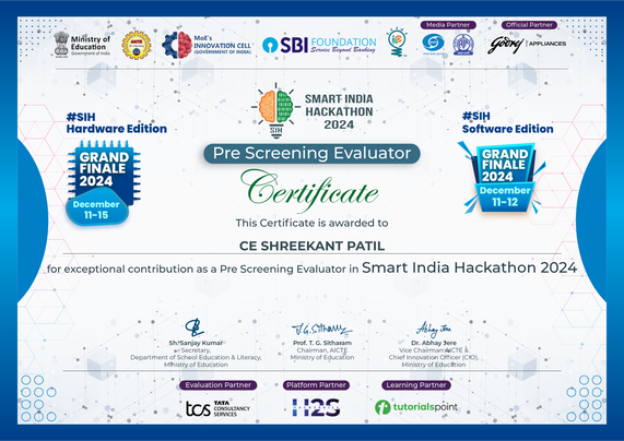 CE Shreekant Patil is founder at PARENTNashik, (100 % Export to Europe), Chartered Engineer with DGFT, Valuer, with 30 years of industrial experience now Mentor at Govt of India Initiatives: MAARG, BHASKAR, Startup India, WEP, STPI, BIRAC, AYE, MeitY Startup Hub, IIT Bombay, IIT Madras, Certified LEAN, ZED, Consultant, Euro Exim Bank, AfDB, Asian Development Bank, SIDBI, United Nations, European Commissions, Registered (Govt of India) Trainer, Assessor at NSDC (Skill India), PoP at UGC, Volunteer Startup Mentor at AICTE – Vidyanjali Programme, Independent Director, Niryat Bandhu, Udyami Mitra at Khadi India, Associated with EEPC, SEPC, APEDA, member at International Trade Council – Business for innovation & technology, member, reviewer, mentor at Asian Council of Science Editors, IFERP, Global Harmonization Initiative, Cluster collaboration- EU, mentor at MentorMe program of European Institute of Innovation and Technology (EIT), Sustainability Ambassador for UNSDG – SPSC., Jury Member - Evaluator at Smart India Hackathon - SIH 2024