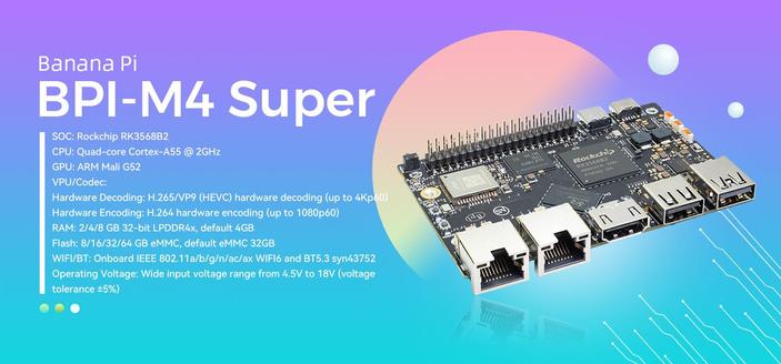 Banana Pi BPI-M4 Super with Rockchip RK3568B2,The BPI-M4 Super supports up to 4K@60 HDMI, MIPI DSI, MIPI CSI, USB ports, Gigabit Ethernet, 2.5G network port, PCIe 3.0, 40-PIN GPIO expansion header
https://docs.banana-pi.org/en/BPI-M4S/BananaPi_BPI-M4S
#bananapi #sbc #raspberrypi #rockchip #rk3568 #iot 