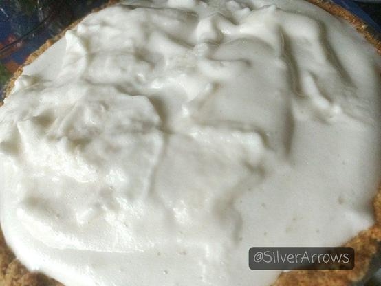 My final vegan lemon meringue pie, looking a little messy 