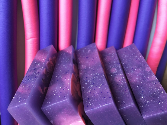 sparkly purple and pink soap bar tops
