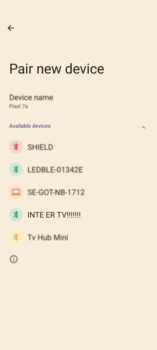 Screenshot of a bluetooth pairing screen with one device labelled "Not Your TV!!!"