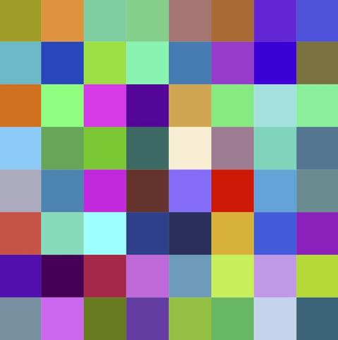 An 8x8 grid of 64 randomly colored squares
